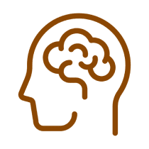 Outline of a human head in profile with a stylized brain inside.