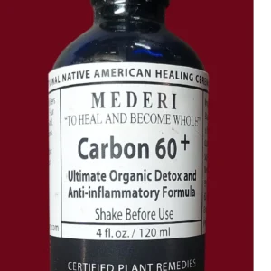 Bottle of Mederi Carbon 60+ detox supplement.